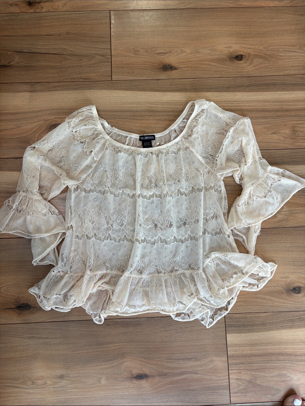 Miss Chievous Whimsy Cream Lace Ruffled Peplum Blouse